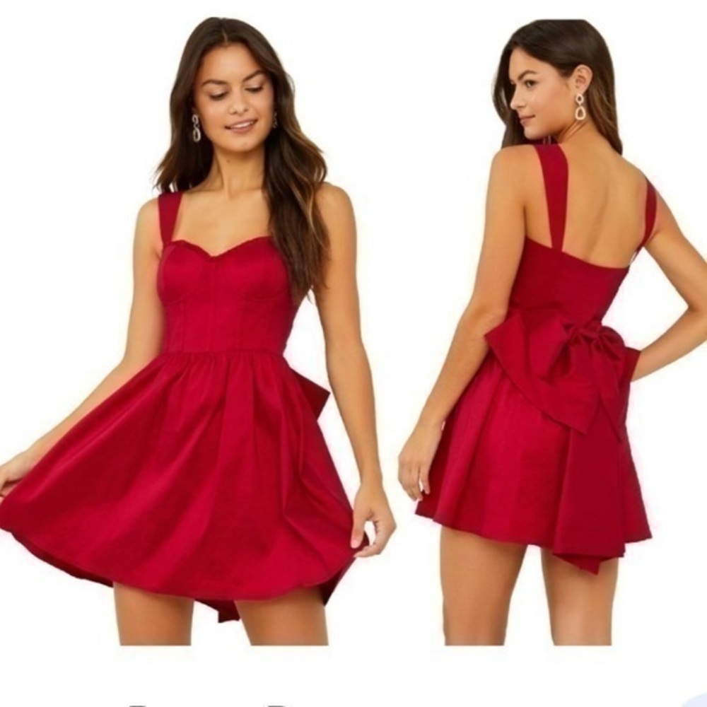 NWT red Altar’d state dress corset mini bow  medium Elyse fit and flare holiday